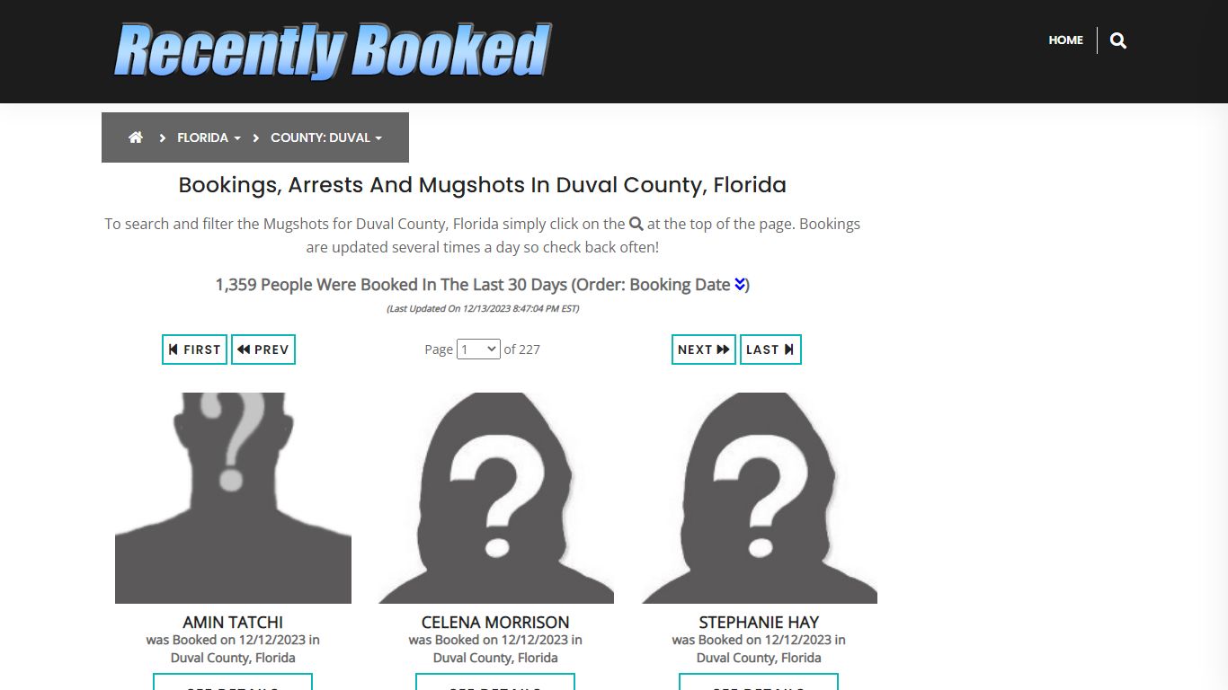 Recent bookings, Arrests, Mugshots in Duval County, Florida